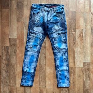 Blue Skinny Distressed Jeans with‎ Unique Tie-Dye Effect